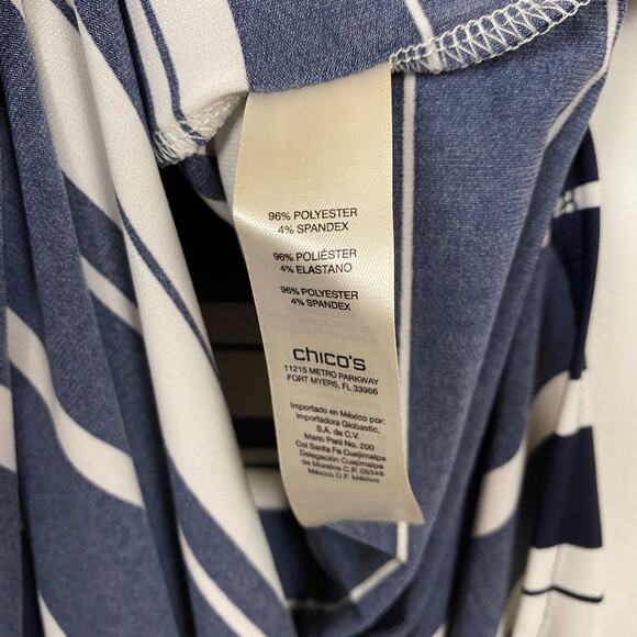 Chico's Navy Blue White Stripe Shift Short Sleeve Midi Dress Size 8 - Picture 4 of 6